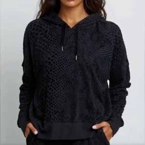 Rails Nico Black Velvet Textured Flocked Cobra Print Cotton Designer Hoodie M